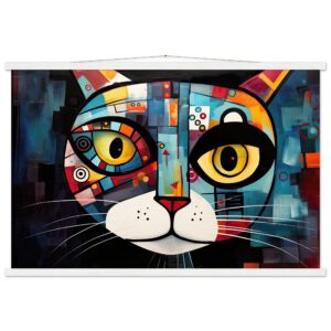 Abstract Painted Cat Face Hanging Print - 60x90 cm / 24x36″, White wall hanger