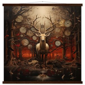 Forest Spirit God of Time Hanging Print - 70x70 cm / 28x28″, Dark wood wall hanger