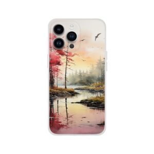 Red Lake Sunset – Watercolor Landscape Phone Case - Flexi case, Apple - iPhone 14 Pro Max