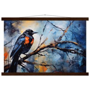 Bird Watercolor Painting Abstract Hanging Print - 40x60 cm / 16x24″, Dark wood wall hanger