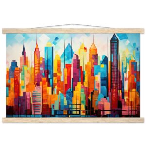 Colorful Abstract Cityscape Painted - Hanging Print - 40x60 cm / 16x24″, Natural wood wall hanger