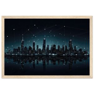 City Skyline Night Constellations Framed Print