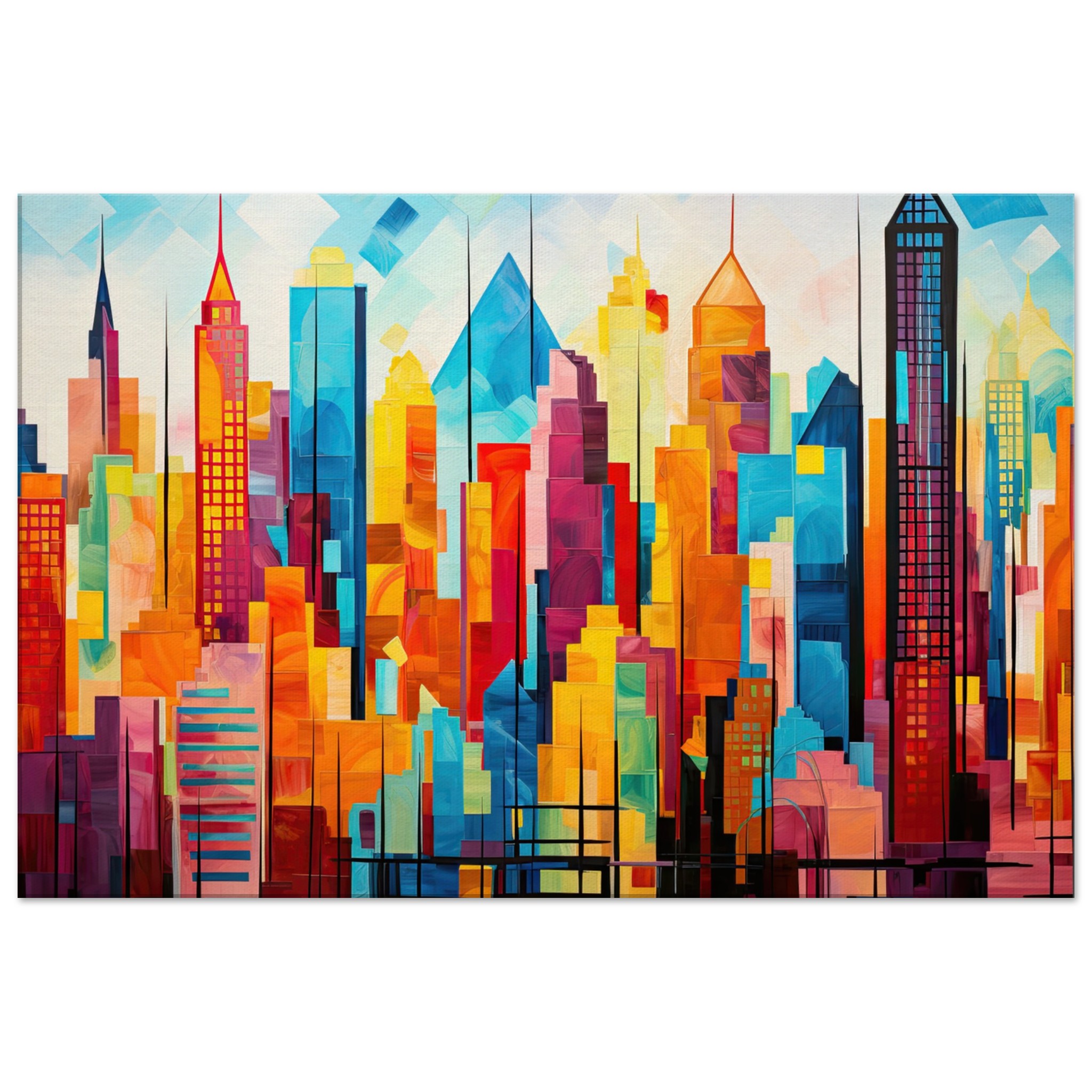 Colorful Abstract Cityscape Painted – Canvas Print – 60×90 cm / 24×36″, Slim