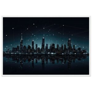 City Skyline Night Constellations Framed Print