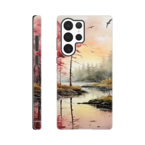 Red Lake Sunset – Watercolor Landscape Phone Case - Tough case, Samsung - Galaxy S22 Ultra