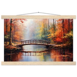 Autumn Bridge - Acrylic Painting Hanging Print - 30x45 cm / 12x18″, Natural wood wall hanger