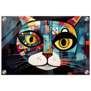 Abstract Painted Cat Face Acrylic Print - 30x45 cm / 12x18″