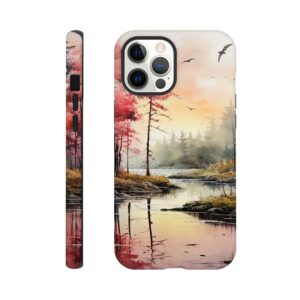 Red Lake Sunset – Watercolor Landscape Phone Case - Tough case, Apple - iPhone 12 Pro Max