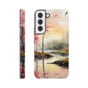 Red Lake Sunset – Watercolor Landscape Phone Case - Tough case, Samsung - Galaxy S22