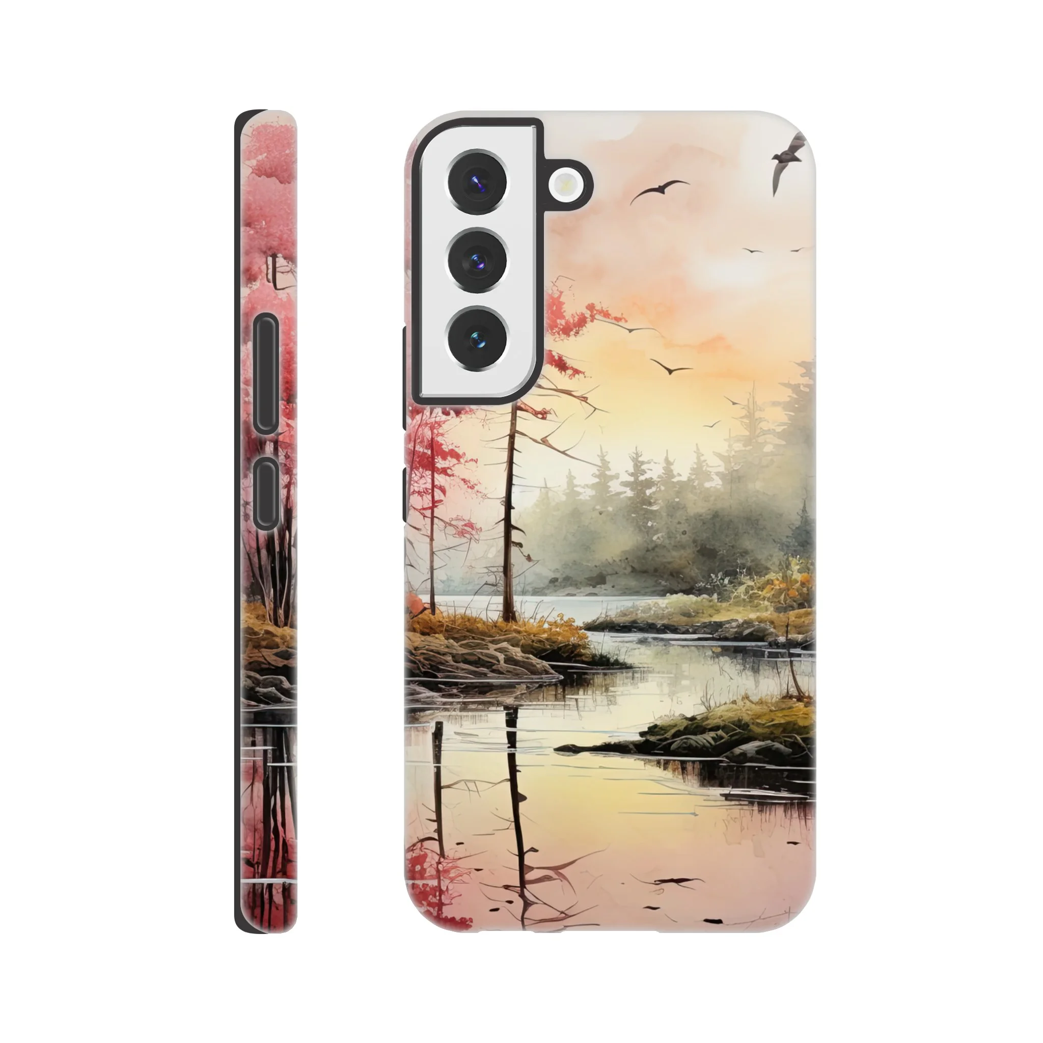 Red Lake Sunset – Watercolor Landscape Phone Case - Tough case, Samsung - Galaxy S22