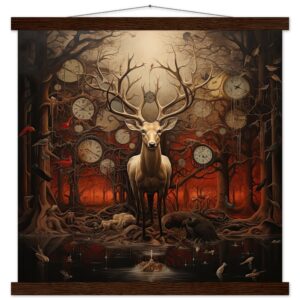Forest Spirit God of Time Hanging Print - 45x45 cm / 18x18″, Dark wood wall hanger