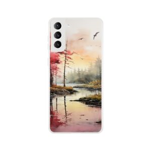 Red Lake Sunset – Watercolor Landscape Phone Case - Flexi case, Samsung - Galaxy S21 Plus