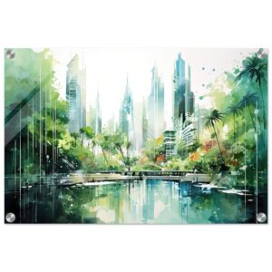 Rainy City Day Watercolor Acrylic Print - 40x60 cm / 16x24″