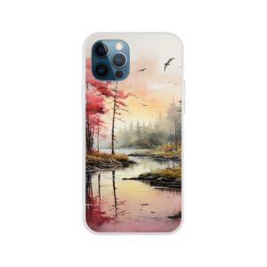 Red Lake Sunset – Watercolor Landscape Phone Case - Flexi case, Apple - iPhone 12 Pro