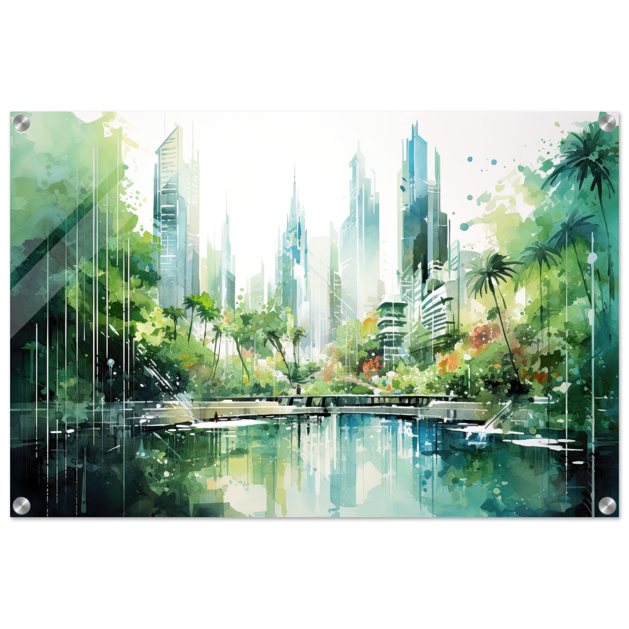 Rainy City Day Watercolor Acrylic Print – 50×75 cm / 20×30″