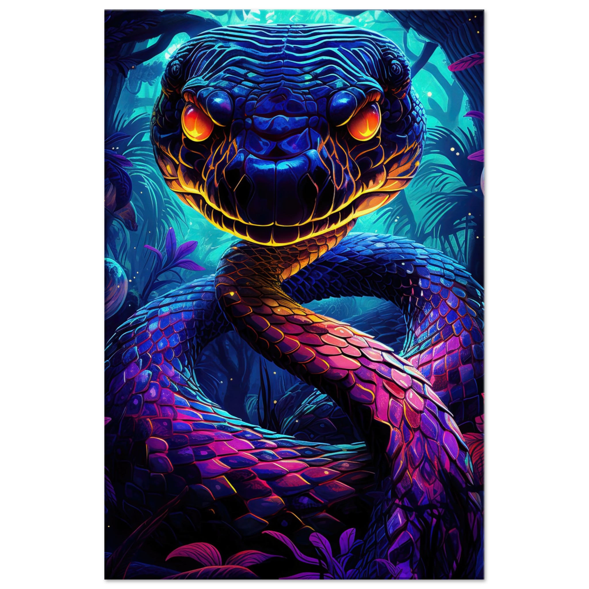 Psychedelic Snake Ultraviolet Colors Canvas Print – 60×90 cm / 24×36″, Thick