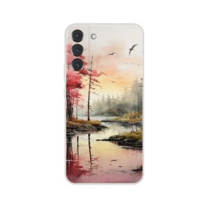 Red Lake Sunset – Watercolor Landscape Phone Case - Flexi case, Samsung - Galaxy S22 Plus