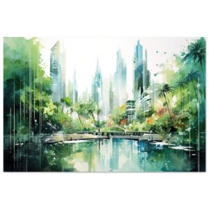 Rainy City Day Watercolor Metal Print - 20x30 cm / 8x12″