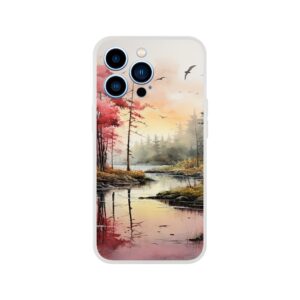 Red Lake Sunset – Watercolor Landscape Phone Case - Flexi case, Apple - iPhone 13 Pro