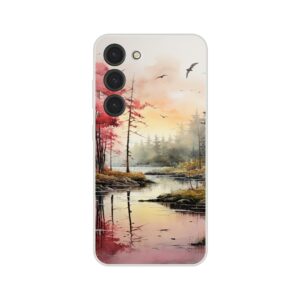 Red Lake Sunset – Watercolor Landscape Phone Case - Flexi case, Samsung - Galaxy S23