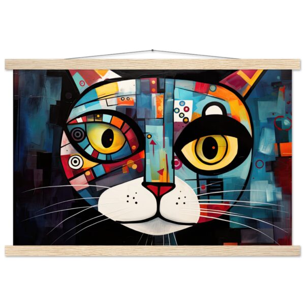 Abstract Painted Cat Face Hanging Print - 40x60 cm / 16x24″, Natural wood wall hanger