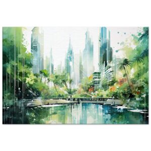 Rainy City Day Watercolor Canvas Print - 60x90 cm / 24x36″, Slim