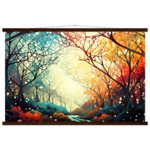 Forest Colorful Abstract Landscape Hanging Print - 60x90 cm / 24x36″, Dark wood wall hanger