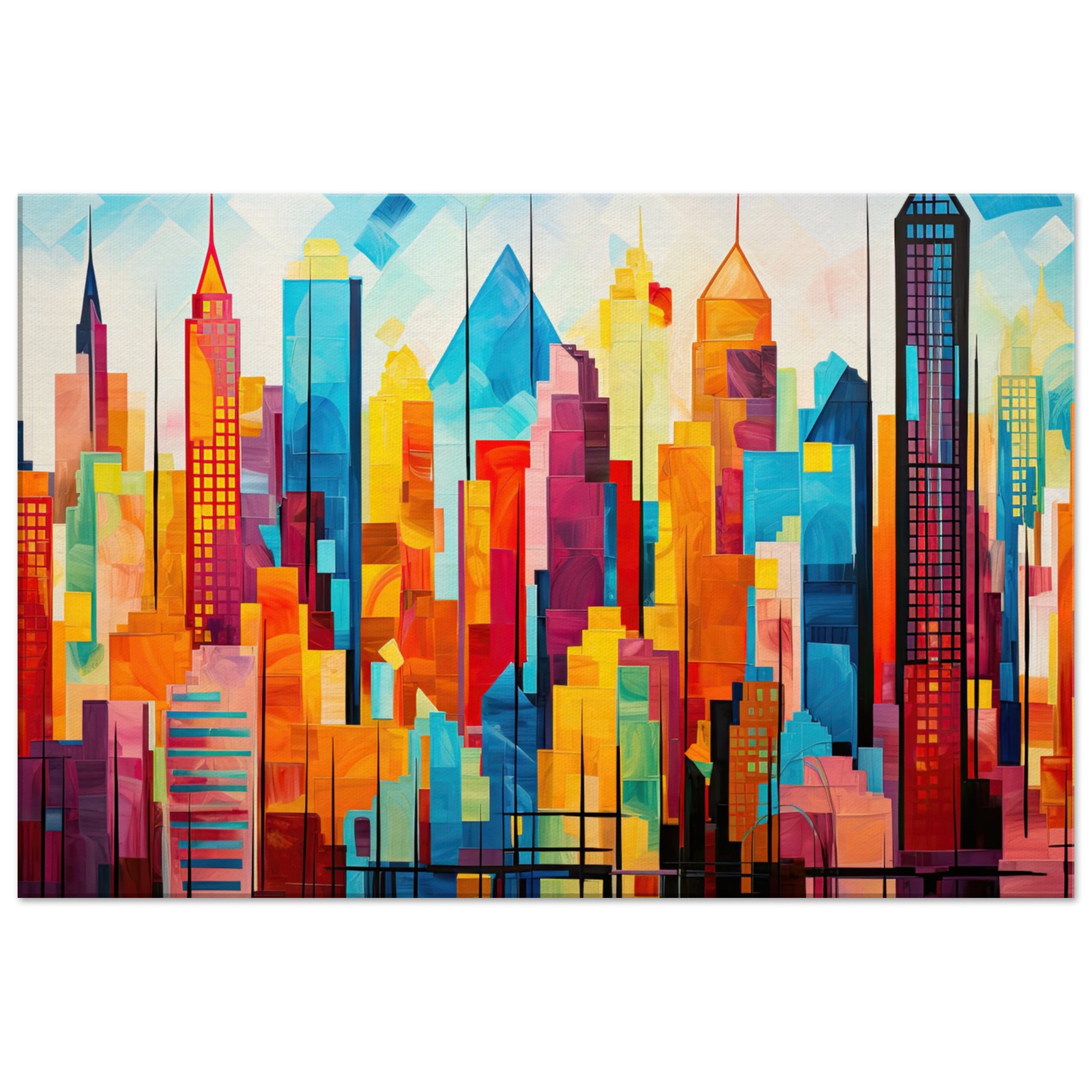 Colorful Abstract Cityscape Painted – Canvas Print – 50×75 cm / 20×30″, Slim