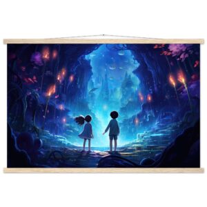 A World of Wonder - Anime Style Hanging Print - 60x90 cm / 24x36″, Natural wood wall hanger