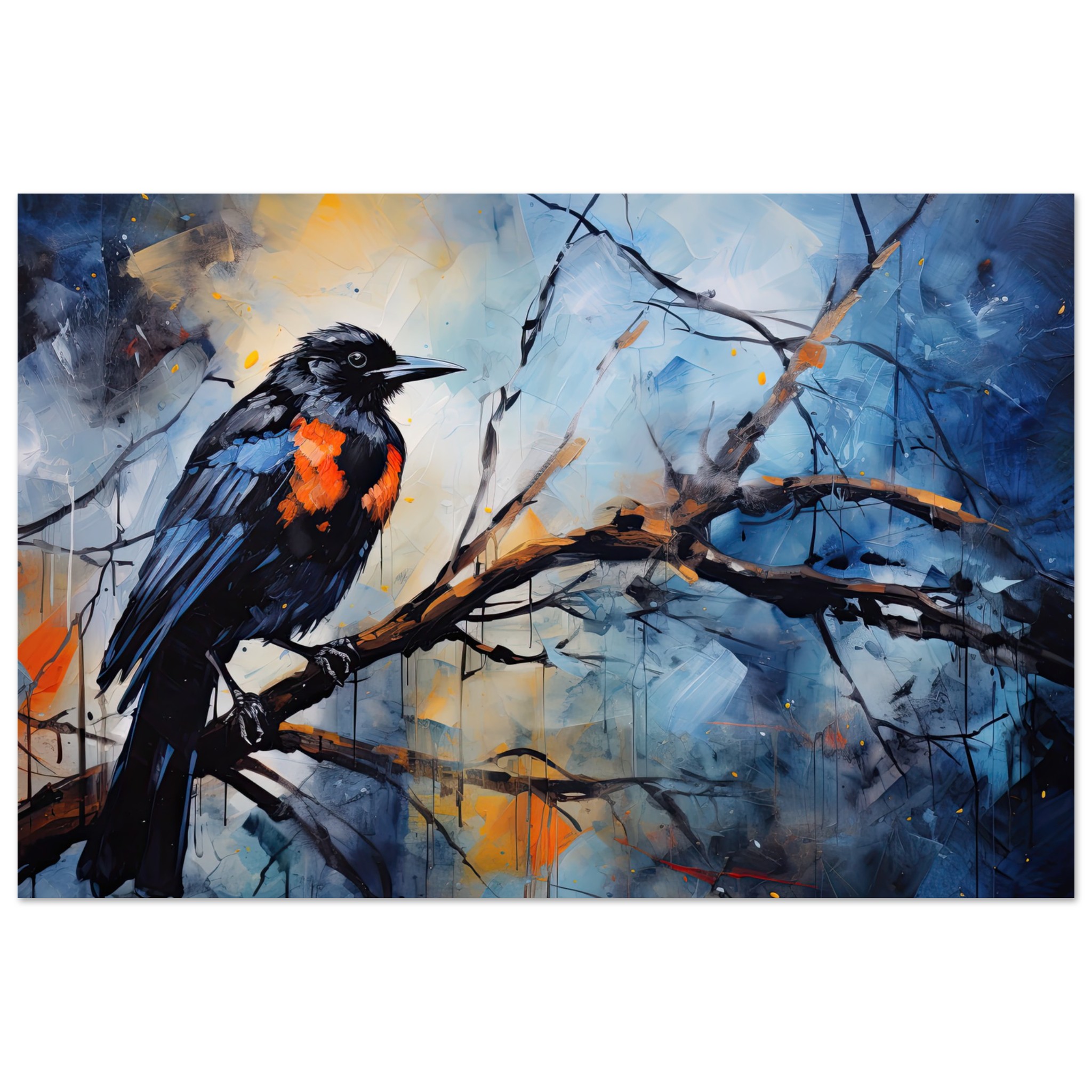 Bird Watercolor Painting Abstract Metal Print – 50×75 cm / 20×30″