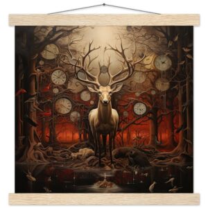 Forest Spirit God of Time Hanging Print - 35x35 cm / 14x14″, Natural wood wall hanger
