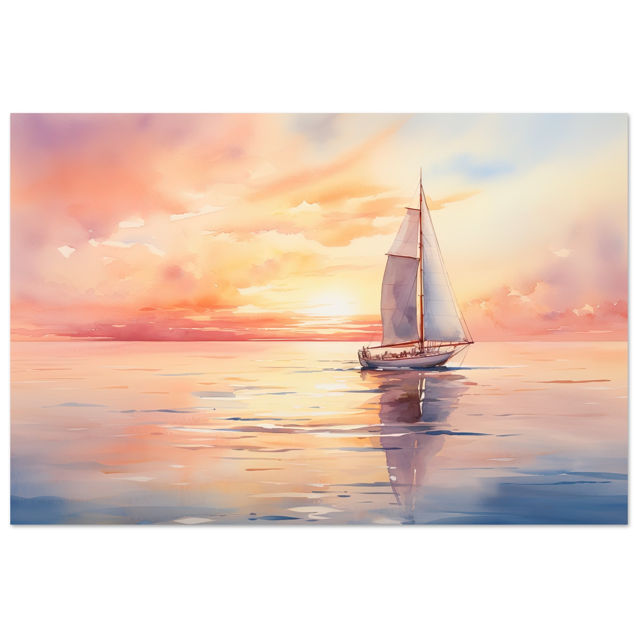 Beautiful Watercolor Sunset Sailboat Poster – 30×45 cm / 12×18″