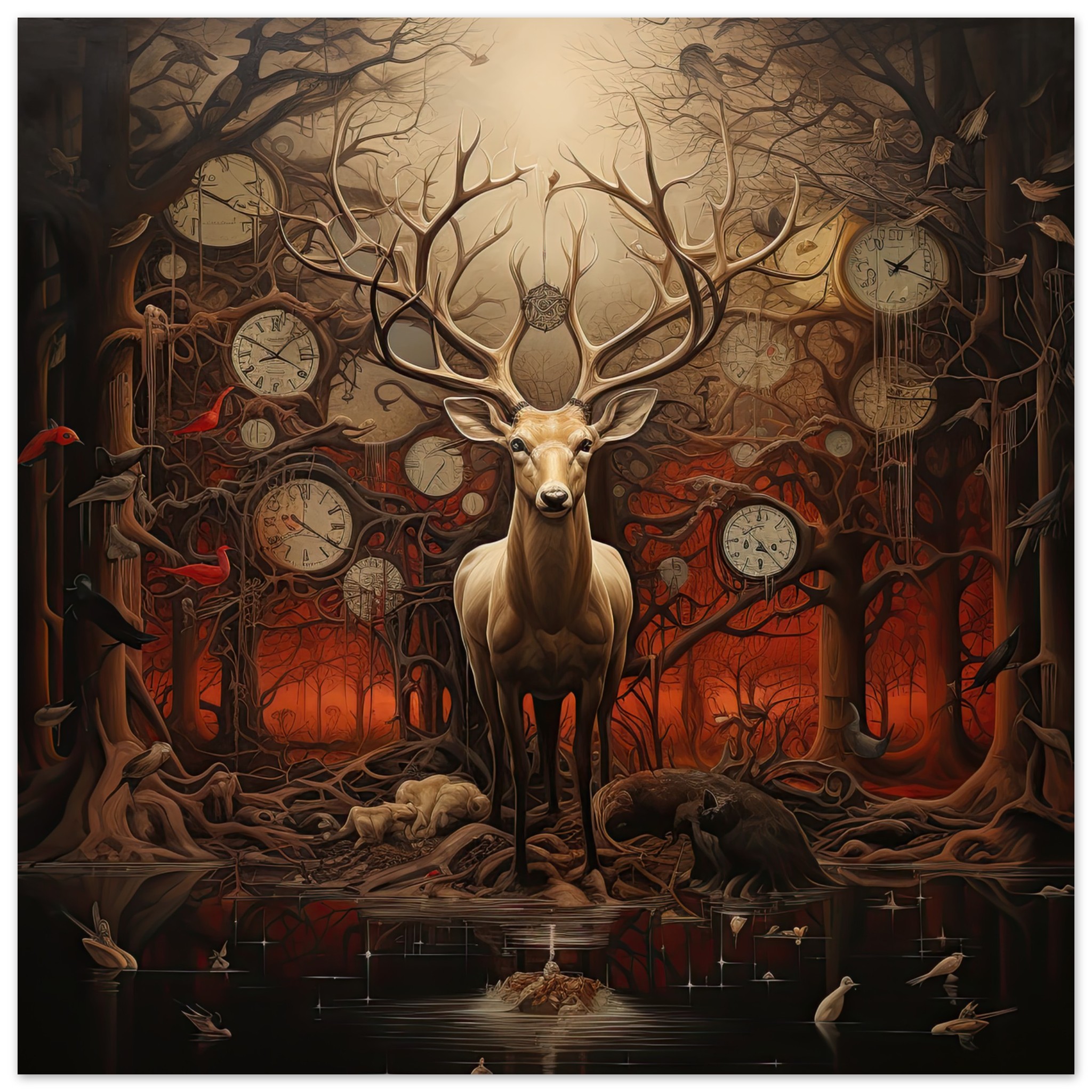 Forest Spirit God of Time Metal Print – 20×20 cm / 8×8″