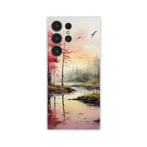 Red Lake Sunset – Watercolor Landscape Phone Case - Flexi case, Samsung - Galaxy S23 Ultra