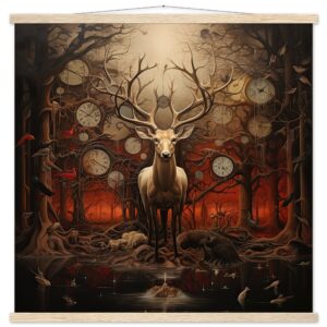 Forest Spirit God of Time Hanging Print - 70x70 cm / 28x28″, Natural wood wall hanger