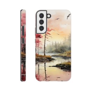 Red Lake Sunset – Watercolor Landscape Phone Case - Tough case, Samsung - Galaxy S22 Plus