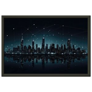 City Skyline Night Constellations Framed Print