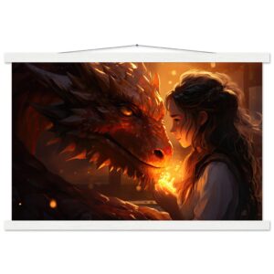 Magical Friendship - Girl and Dragon - Hanging Print - 40x60 cm / 16x24″, White wall hanger