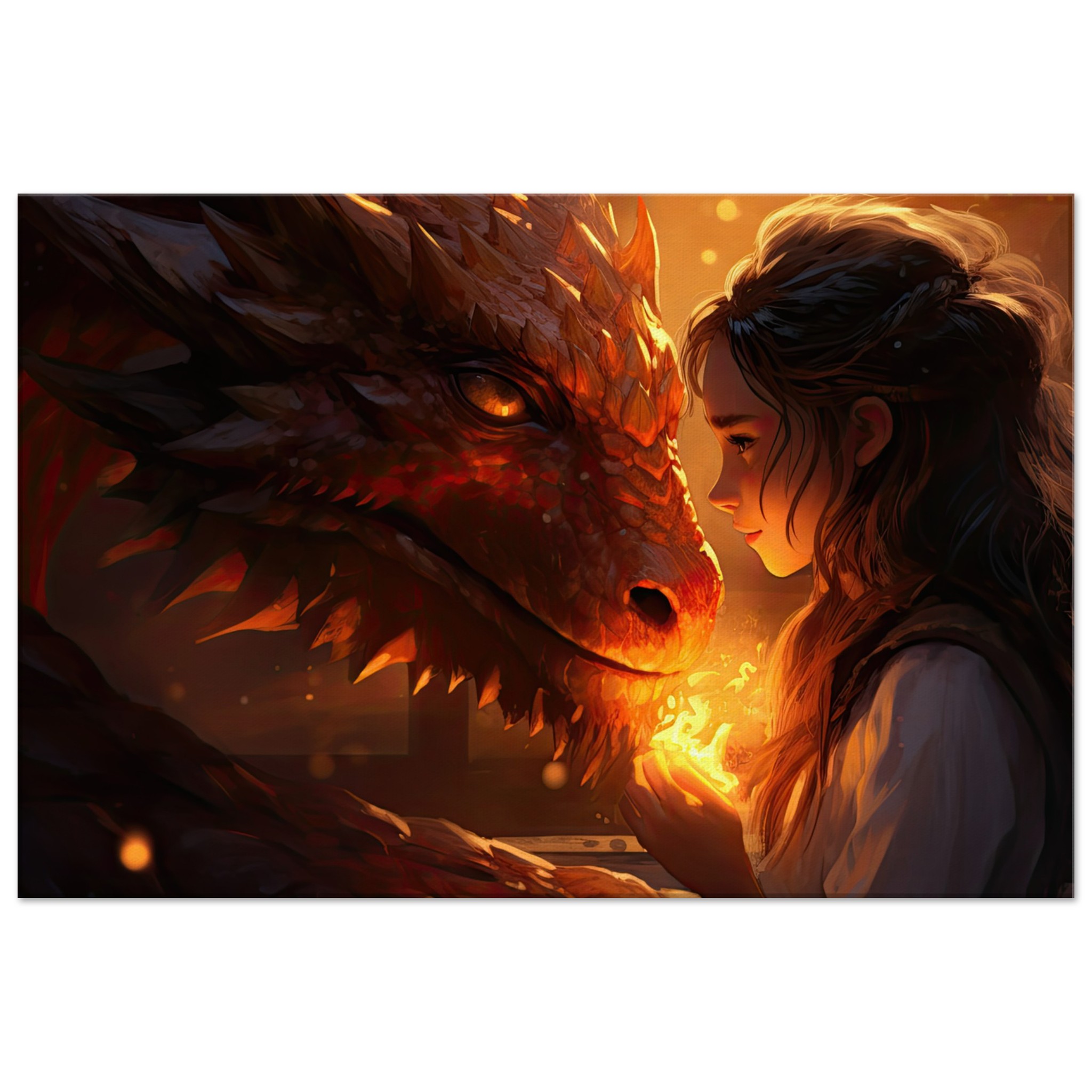 Magical Friendship – Girl and Dragon – Canvas Print – 60×90 cm / 24×36″, Thick