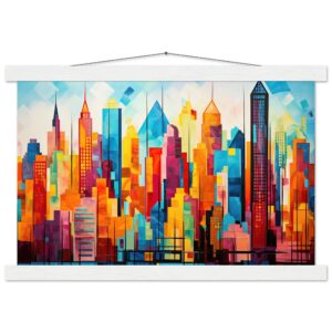 Colorful Abstract Cityscape Painted - Hanging Print - 30x45 cm / 12x18″, White wall hanger