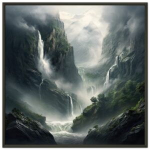 Mountain Waterfalls Rugged Framed Print