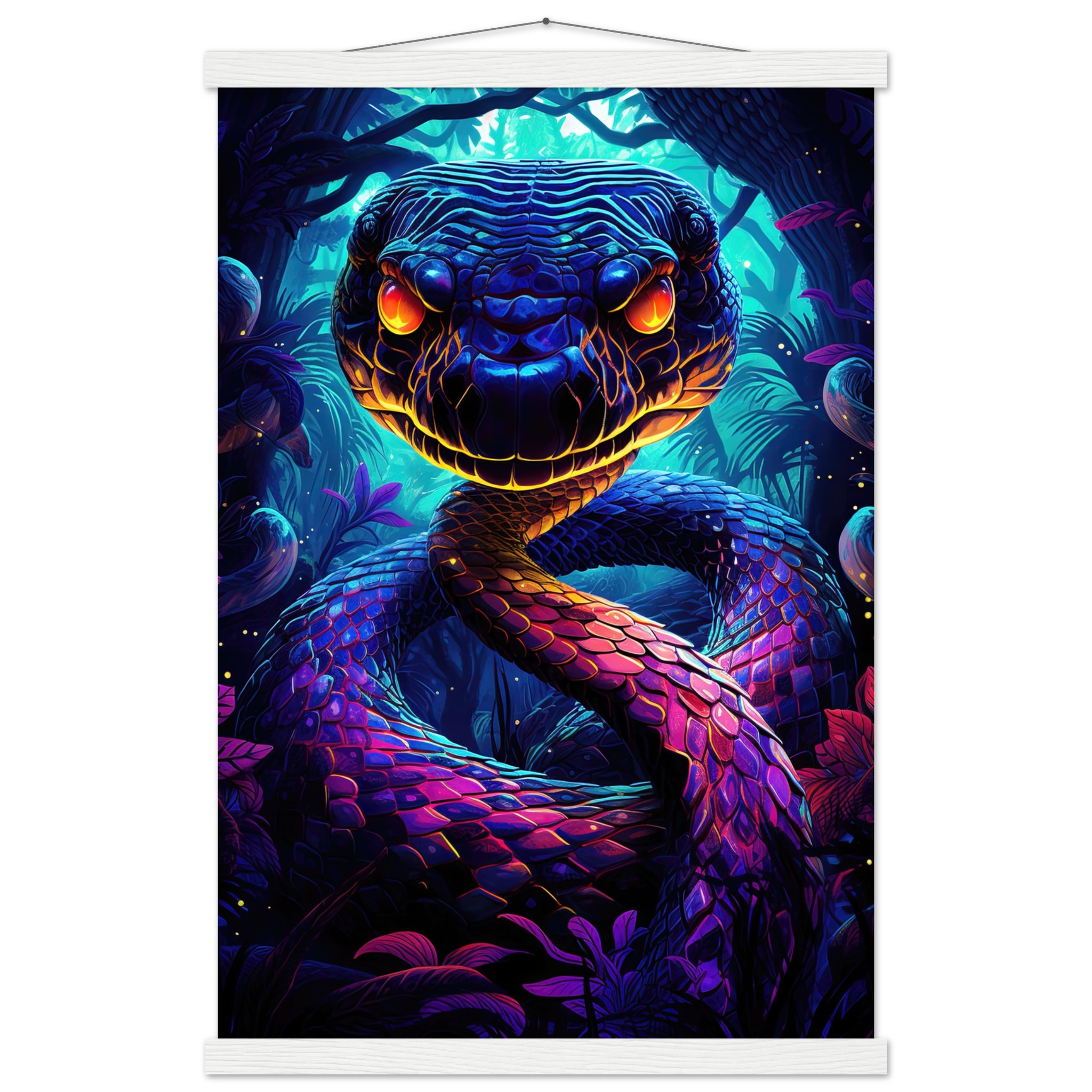 Psychedelic Snake Ultraviolet Colors Hanging Print – 40×60 cm / 16×24″, White wall hanger