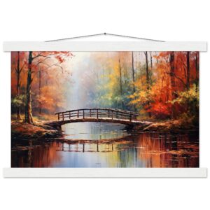 Autumn Bridge - Acrylic Painting Hanging Print - 30x45 cm / 12x18″, White wall hanger