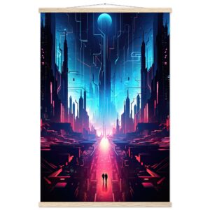 Digital Paradise Abstract Futuristic Hanging Print - 60x90 cm / 24x36″, Natural wood wall hanger