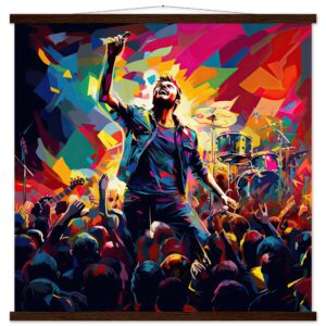 Concert in Color - Pop Art Print with Hanger - 70x70 cm / 28x28″, Dark wood wall hanger
