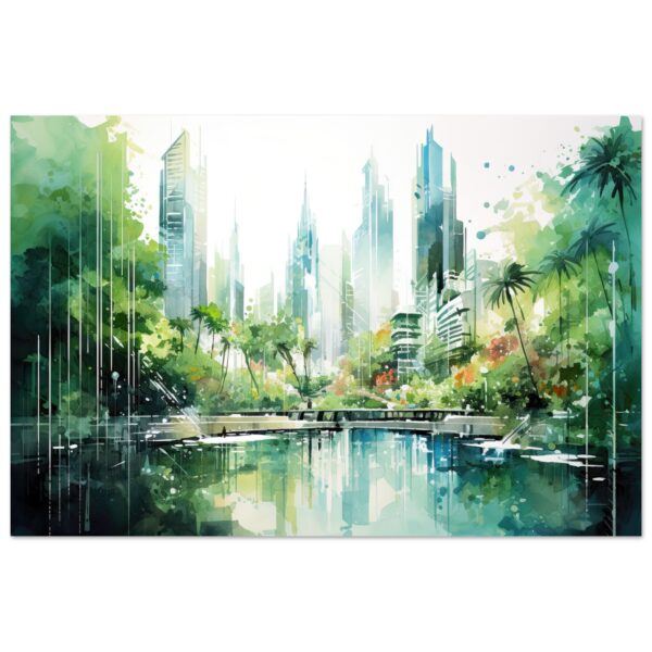 Rainy City Day Watercolor Metal Print - 60x90 cm / 24x36″