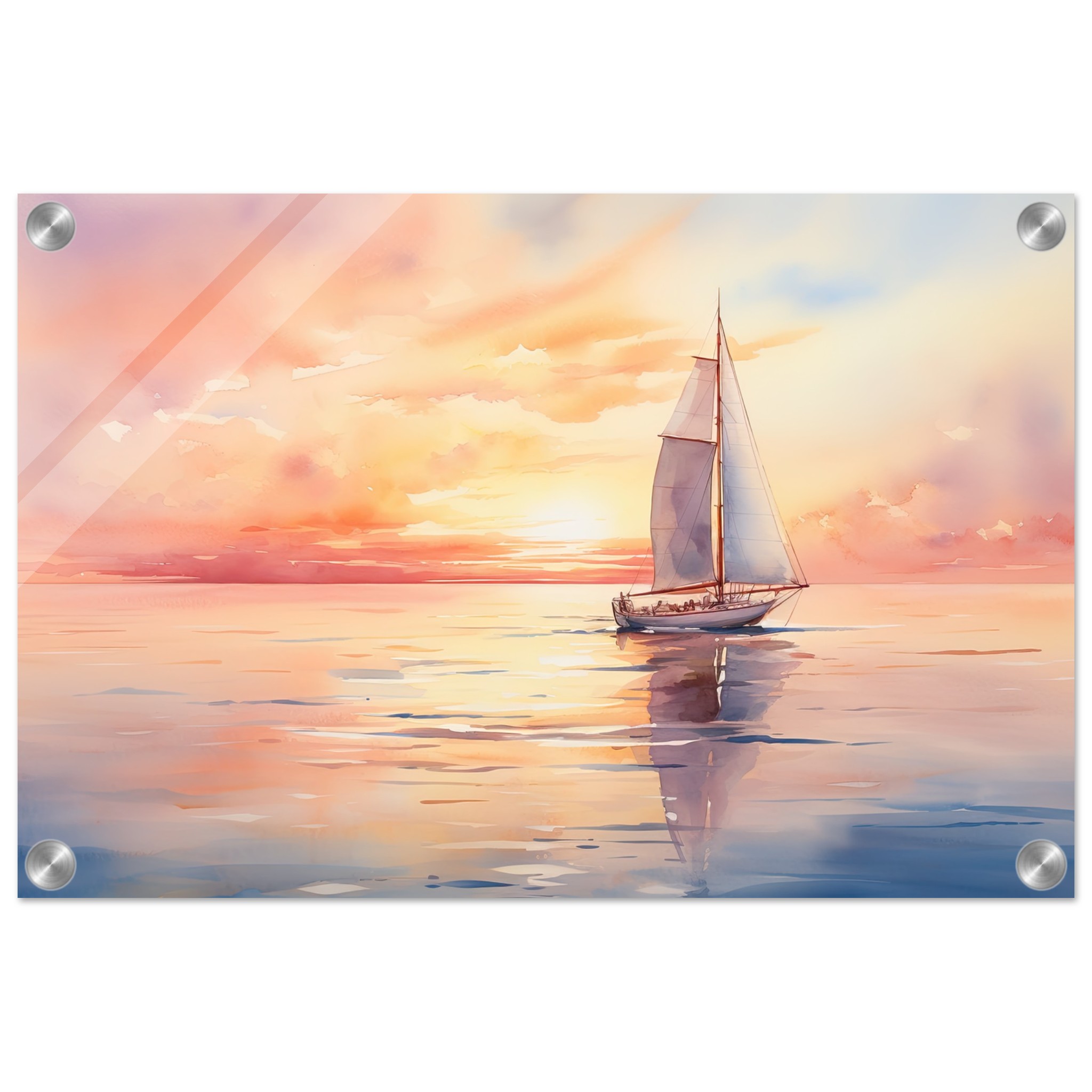 Beautiful Watercolor Sunset Sailboat Acrylic Print – 30×45 cm / 12×18″