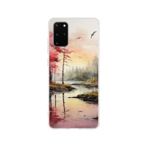 Red Lake Sunset – Watercolor Landscape Phone Case - Flexi case, Samsung - Galaxy S20 Plus