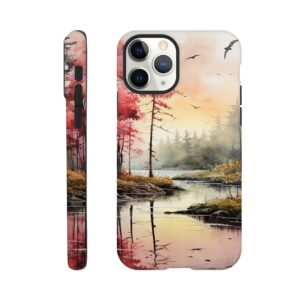 Red Lake Sunset – Watercolor Landscape Phone Case - Tough case, Apple - iPhone 11 Pro