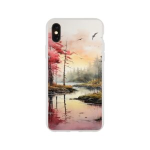 Red Lake Sunset – Watercolor Landscape Phone Case - Flexi case, Apple - iPhone XS